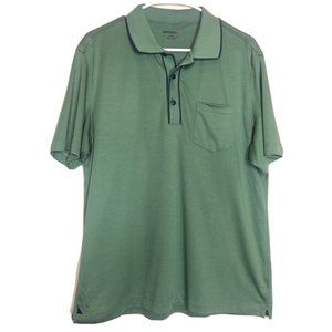 UNTUCKit Mens Solid Green Short Sleeve Polo Shirt Large Navy Trim 100% Cotton